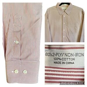 Enro 80s 2-Ply Cotton Peppermint Red Stripe Dress Shirt 16 1/2 (32-33)
